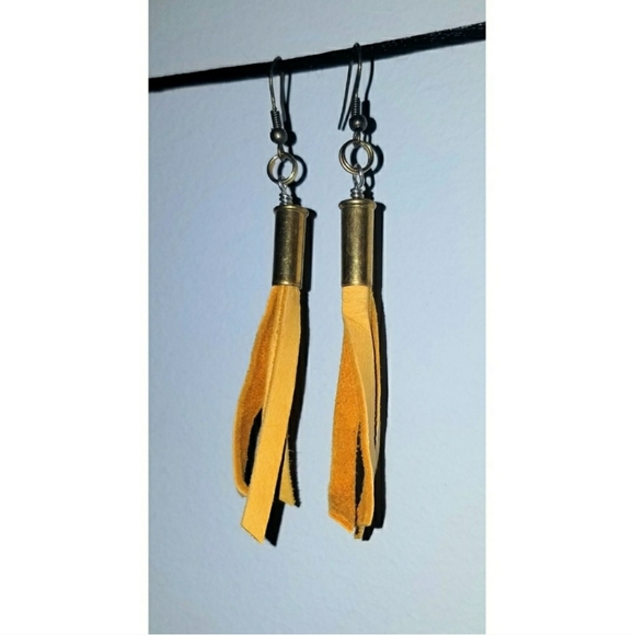Tuscany Yellow Leather Fringe Tassel Earrings Boho - Picture 8 of 8